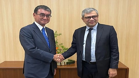 Union Minister Ashwini Vaishnaw with Japan's Minister for Digital Transformation Taro Kono