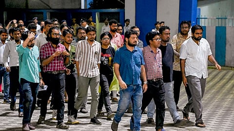 Junior doctors team depart from Nabanna (State Secretariat) after not attending meeting with West Bengal Chief Minister Mamata Banerjee, in Howrah, Sept. 12, 2024.