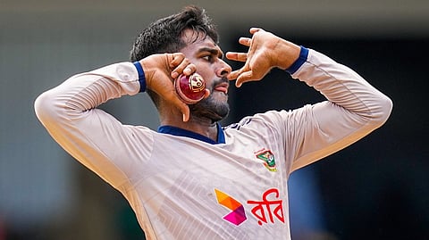 Bangladesh player Mehidy Hasan Miraz during a training session ahead of the first Test cricket match against India, at MA Chidambaram Stadium, in Chennai, Monday, Sept. 16, 2024.