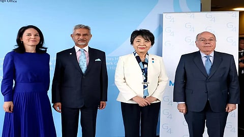 External Affairs Minister S Jaishankar with his counterparts from the G4 nations (Germany, India, Japan, Brazil)