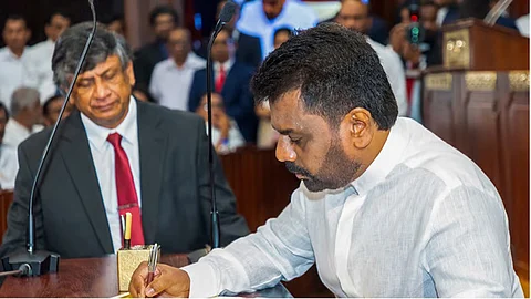 Sri Lanka's new President Anura Kumara Dissanayake attending his swearing-in ceremony