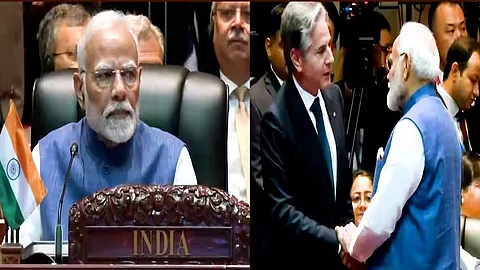 PM Narendra Modi interacts with US Secretary of State Antony Blinken on the sidelines of the East Asia Summit