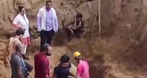 Rescue operation underway after an under-construction building collapsed near Gujarat's Jaslapur, leaving many labourers dead, in the Mehsana district, Saturday, Oct. 12, 2024.