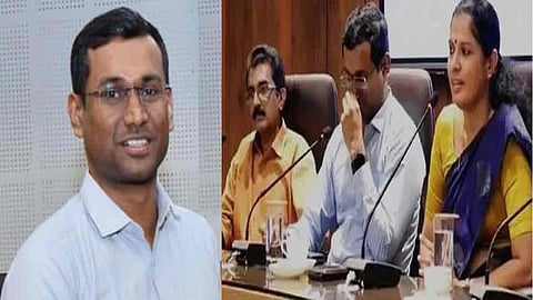 Kannur Collector Arun K Vijayan (L) and the farewell function of ADM Naveen Babu.