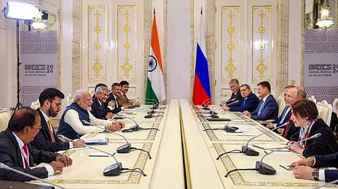Prime Minister Narendra Modi during a bilateral meeting with Russian President Vladimir Putin, in Kazan, Tuesday, Oct. 22, 2024.