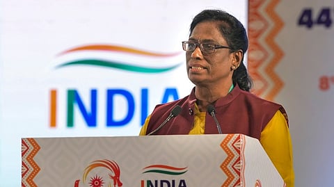 Indian Olympic Association President PT Usha addresses at the 44th Olympic Council of Asia (OCA) General Assembly, in New Delhi, Sunday, Sept. 8, 2024.