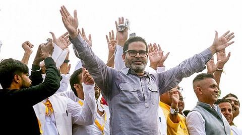 Jan Suraaj founder Prashant Kishor during the formal launch of his new political party as Jan Suraaj Party at Veterinary College grounds, in Patna, Wednesday, Oct. 2,2024.