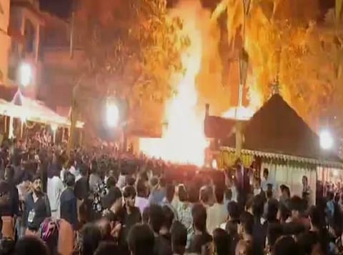 A fireworks accident at a temple in this district in the early hours of Friday has left five people injured, including a 12-year-old child, police said.