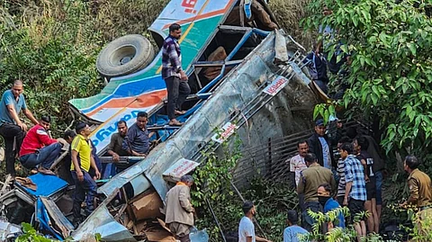 The ill fated bus at the accident site.