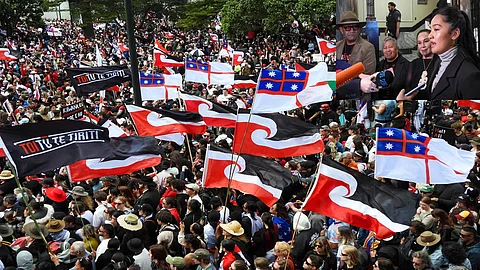 Protest at New Zealand parliament complex by indegenous Maori group.
