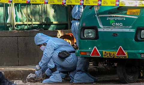 Security personnel conduct investigation at the site after a blast was reported near a PVR at Prashant Vihar area, in New Delhi, Thursday, Nov. 28, 2024.