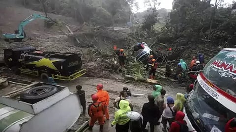 Landslide triggered by rain in Indonesia's Sumatra island