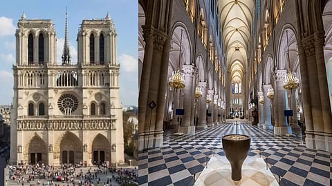 The renovated Notre Dane Cathedral and its interior (R)