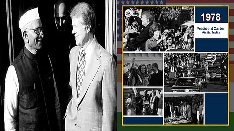 Former US President Jimmy Carter's visit to India in 1978 (R). The then Indian PM Morarji Desai meets President Carter (L)