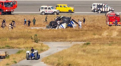 Rescue work underway after a helicopter of the Indian Coast Guard (ICG) crashed during landing at Porbandar airport, Gujarat, Sunday, Jan. 5, 2025.