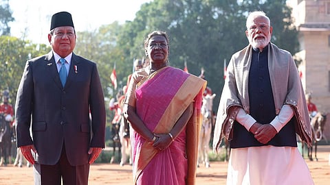 Indonesian President Prabowo Subianto with President Droupadi Murmu and PM Narendra Modi