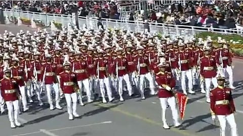 Indonesian marching contingent during 76th Republic Day parade at Kartavya Path
