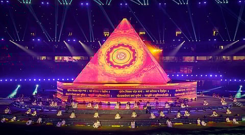 In this image from PMO on Jan. 28, 2025, Artists perform during the opening ceremony of 38th National Games, in Dehradun, Uttarakhand.