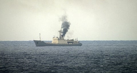 Russian spy ship caught fire off Syria's coast, officials say.