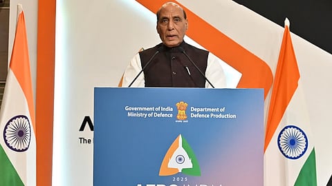 Defence Minister Rajnath Singh during Aero India 2025