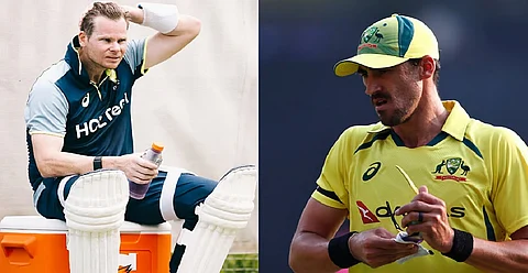 Steve Smith (L),Mitchell Starc (R)