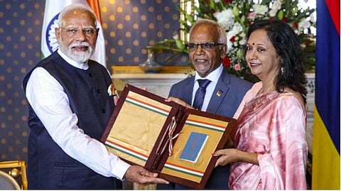 PM Modi on Wednesday received Mauritius' highest honour, the Grand Commander of the Order of the Star and Key of the Indian Ocean
