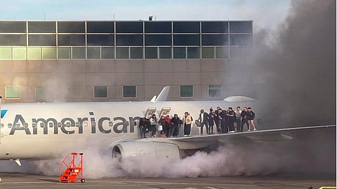 An American Airlines plane landed at Denver International Airport on Thursday caught fire