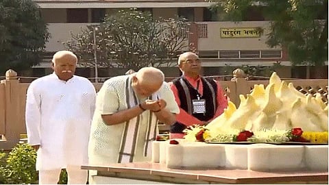 PM Modi on Sunday visited Dr Hedgewar Smruti Mandir in Nagpur