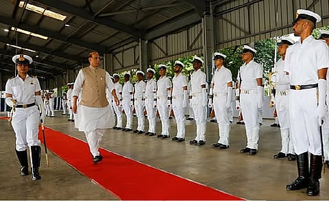 Rajnath Singh arrives at Karwar naval base in Karnataka