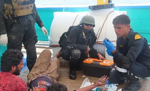 Indian Navy's stealth frigate INS Trikand altered its course to reach a fishing vessel in the Central Arabian Sea and provided urgent medical assistance to a critically injured Pakistani crew member onboard it, off the coast of Oman, officials said on Sunday.