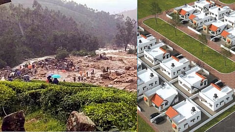 Construction work of the township for the Wayanad landslides victims at the Elstone Estate