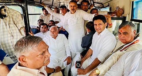 protest against the ED over filing of chargesheet against senior leaders Sonia Gandhi and Rahul Gandhi in the National Herald Case, in Chandigarh.