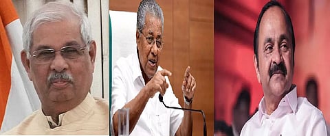 Kerala GovernorL(), CM, opposition leader (R) extend May Day greetings