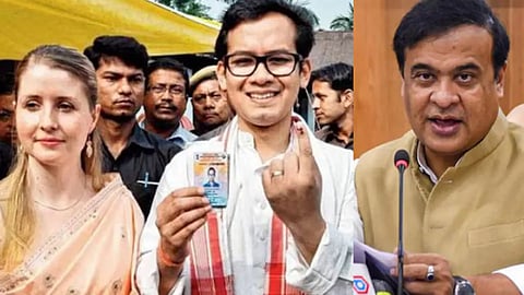 Assam Chief Minister Himanta Biswa Sarma (R) Congress MP Gaurav Gogoi's wife Elizabeth (L)