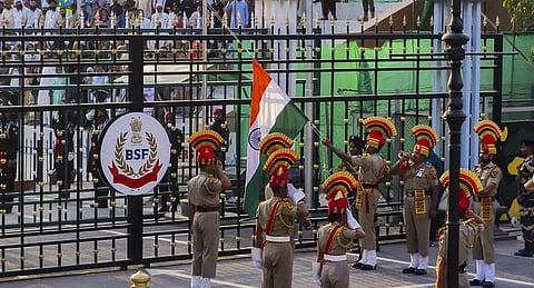 Beating Retreat ceremony at the Attari-Wagah border between India and Pakistan, near Amritsar.