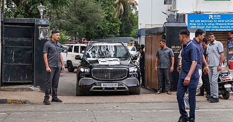 Security personnel keep vigil at actor Salman Khan's building after a man and a woman were arrested for allegedly separately trespassing over the past two days, in Mumbai, Thursday, May 22, 2025.