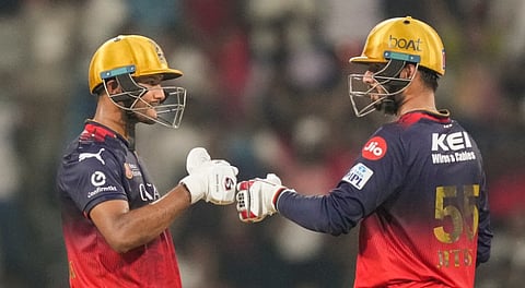 Royal Challengers Bengaluru's batters Mayank Agarwal and Jitesh Sharma during the Indian Premier League (IPL) 2025 match between Lucknow Super Giants and Royal Challengers Bengaluru, at Bharat Ratna Shri Atal Bihari Vajpayee Cricket Stadium, in Lucknow, Tuesday, May 27, 2025.