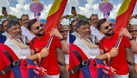 D K Shivakumar receives RCB team at HAL airport