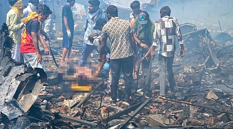 Remains of an Air India plane that crashed moments after taking off from the Ahmedabad airport, Thursday, June 12, 2025.