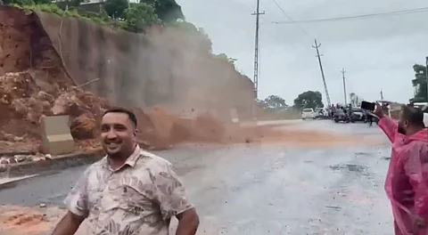 landslide along the NHH 66 work site in Kazargode district.