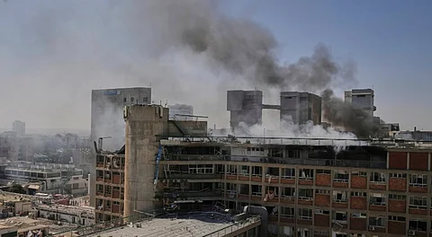 Smoke rises from a building at the Soroka hospital complex in Beersheba, Israel, after it was hit by a missile fired from Iran on Thursday.