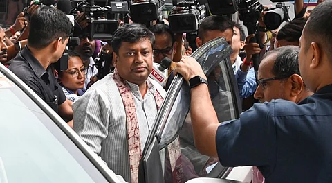 Union Minister of State and West Bengal BJP President Sukanta Majumdar arrives to join the party's protest against the alleged gang-rape of a girl student of a law college, in Kolkata, West Bengal, Saturday, June 28, 2025.
