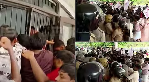 SFI workers march against ''saffronisation'' of Kerala universities