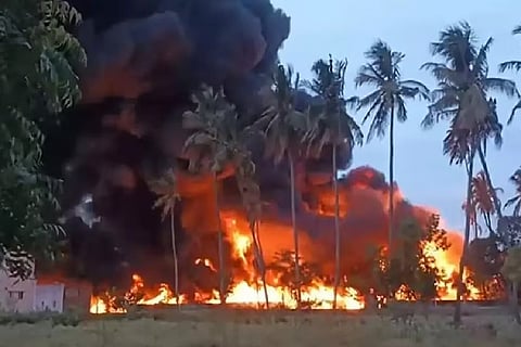 A moving goods train carrying diesel caught fire on Sunday at Tiruvallur in northern Tamil Nadu affecting train services in the arterial Chennai-Arakkonam route, the Southern Railway said.