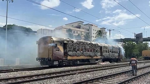 Empty train coach catches fire in Andhra's Tirupati