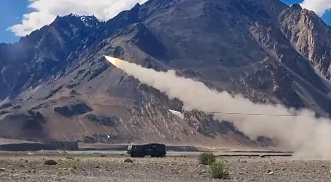 Successfull testing of the Akash Prime missile underway, in Ladakh, Thursday, July 17, 2025.