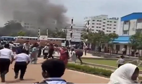 Bangladesh Air Force training aircraft crashes atop school building