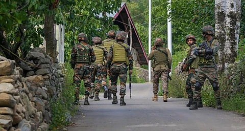 Security personnel during a cordon and search operation, near Dachigam in Srinagar district, Jammu and Kashmir, Monday, July 28, 2025. At least three terrorists were killed in an encounter in a forest area on the outskirts of Srinagar.