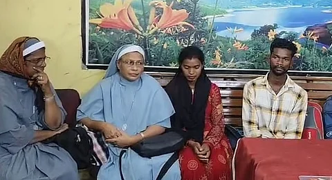 Arrested Nuns Preethi Merry and Vandana Francis, and a local person identified as Sukaman Mandavi.