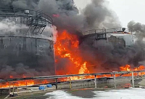 Ukrainian drone attack sparks massive fire at Russian oil depot near Sochi